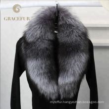 Hotsale high quality with detachable real silver fox fur collar luxury